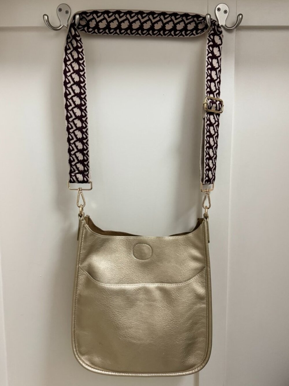 ✨ Ahdorned Gold Vegan Leather Crossbody Bag w/ Guitar Strap